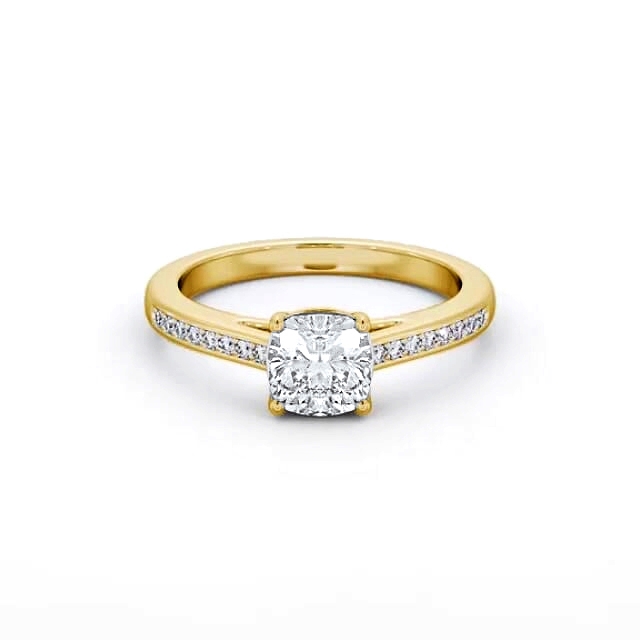Cushion Diamond Engagement Ring 18K Yellow Gold Solitaire With Side Stones - Aryan ENCU29S_YG_HAND