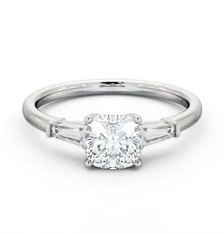 Cushion Ring Platinum Solitaire with Tapered Baguette Side Stones ENCU31S_WG_THUMB1