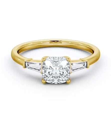 Cushion Ring 18K Yellow Gold Solitaire Tapered Baguette Side Stones ENCU31S_YG_THUMB2 