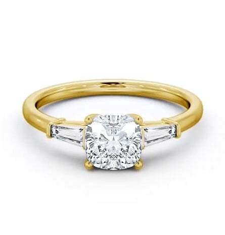 Cushion Ring 18K Yellow Gold Solitaire Tapered Baguette Side Stones ENCU31S_YG_THUMB1