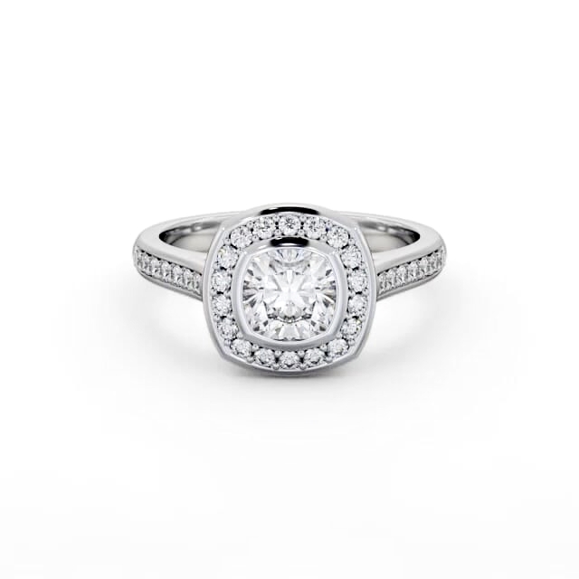 Halo Cushion Diamond Engagement Ring 18K White Gold - Amarissa ENCU32_WG_HAND