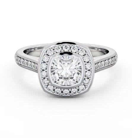 Halo Cushion Diamond Flush Setting Engagement Ring 18K White Gold ENCU32_WG_THUMB1