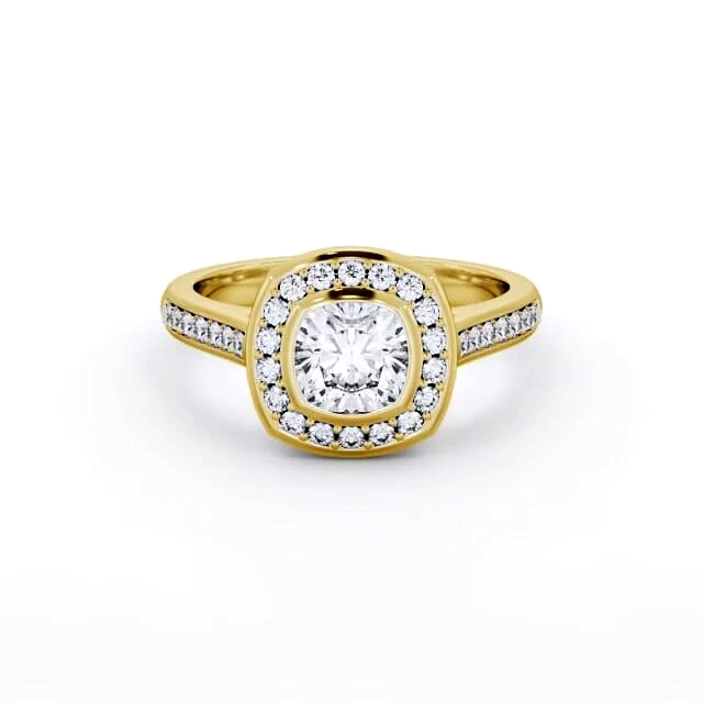 Halo Cushion Diamond Engagement Ring 18K Yellow Gold - Amarissa ENCU32_YG_HAND