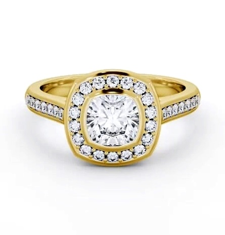 Halo Cushion Diamond Flush Setting Engagement Ring 18K Yellow Gold ENCU32_YG_THUMB1