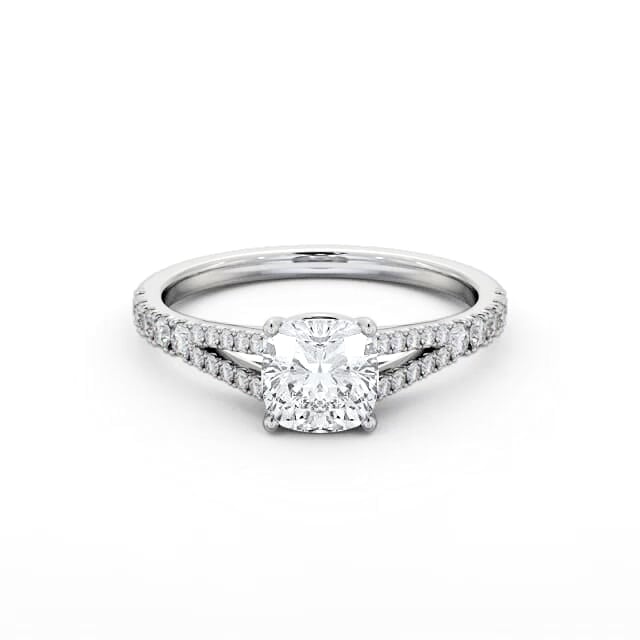 Cushion Diamond Engagement Ring 18K White Gold Solitaire With Side Stones - Arizona ENCU32S_WG_HAND