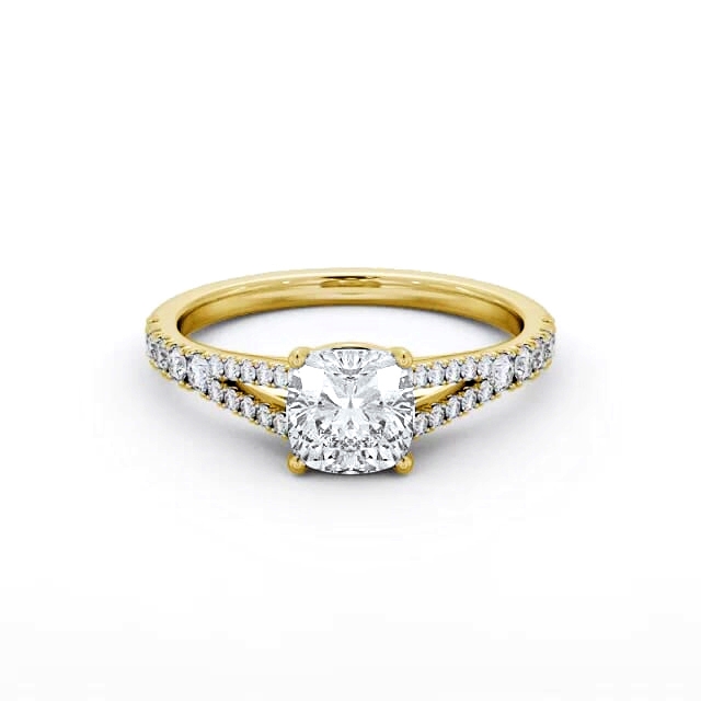 Cushion Diamond Engagement Ring 18K Yellow Gold Solitaire With Side Stones - Arizona ENCU32S_YG_HAND