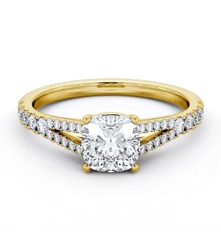 Cushion Diamond Split Band Engagement Ring 18K Yellow Gold Solitaire ENCU32S_YG_THUMB2 