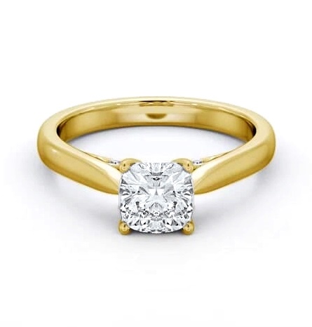 Cushion Ring with Diamond Set Bridge 18K Yellow Gold Solitaire ENCU33_YG_THUMB1