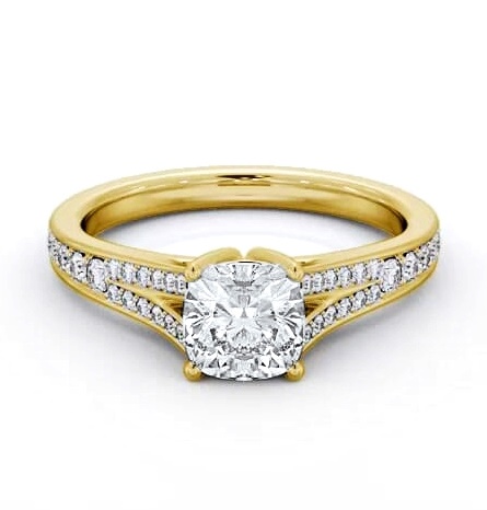 Cushion Diamond Split Channel Ring 18K Yellow Gold Solitaire ENCU33S_YG_THUMB1