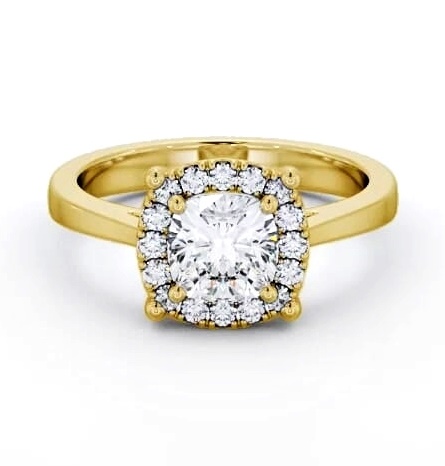 Halo Cushion Diamond Cluster Engagement Ring 18K Yellow Gold ENCU37_YG_THUMB1