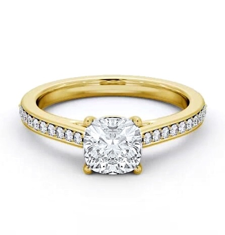 Cushion Diamond 4 Prong Engagement Ring 18K Yellow Gold Solitaire ENCU37S_YG_THUMB1