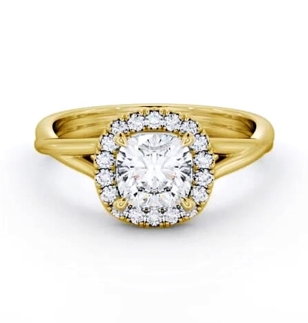 Halo Cushion Diamond Crossover Band Engagement Ring 18K Yellow Gold ENCU38_YG_THUMB1