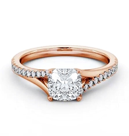 Cushion Ring 9K Rose Gold Solitaire with Offset Side Stones ENCU38S_RG_THUMB1