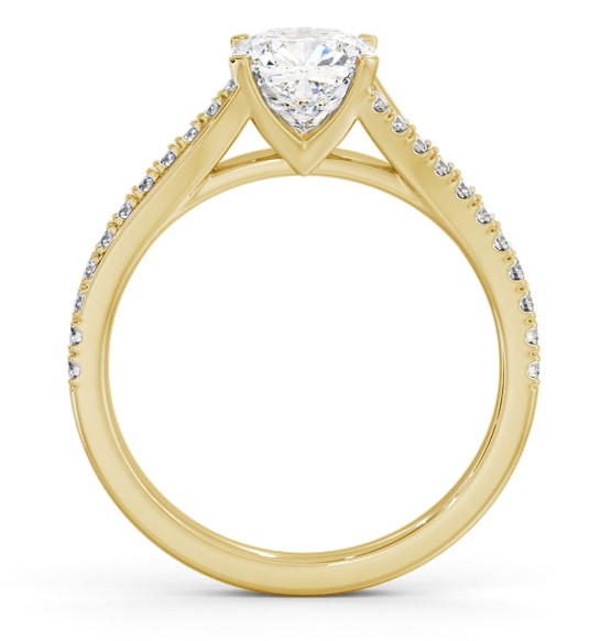 Cushion Ring 18K Yellow Gold Solitaire with Offset Side Stones ENCU38S_YG_THUMB1 