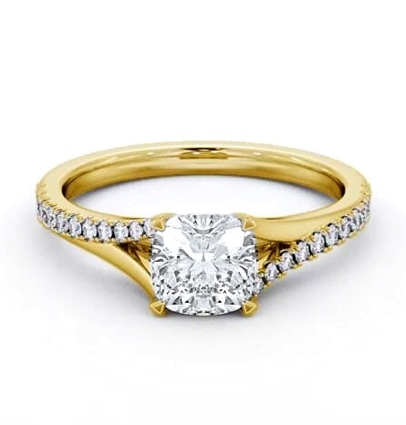 Cushion Ring 18K Yellow Gold Solitaire with Offset Side Stones ENCU38S_YG_THUMB2 