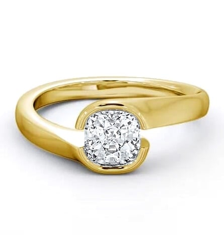 Cushion Diamond Open Bezel Engagement Ring 9K Yellow Gold Solitaire ENCU3_YG_THUMB1