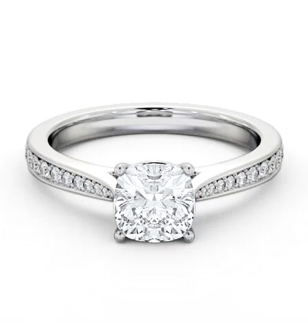 Cushion Diamond Tapered Band Engagement Ring 18K White Gold Solitaire ENCU40S_WG_THUMB1