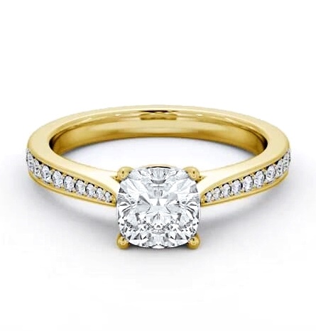 Cushion Diamond Tapered Band Engagement Ring 18K Yellow Gold Solitaire ENCU40S_YG_THUMB1