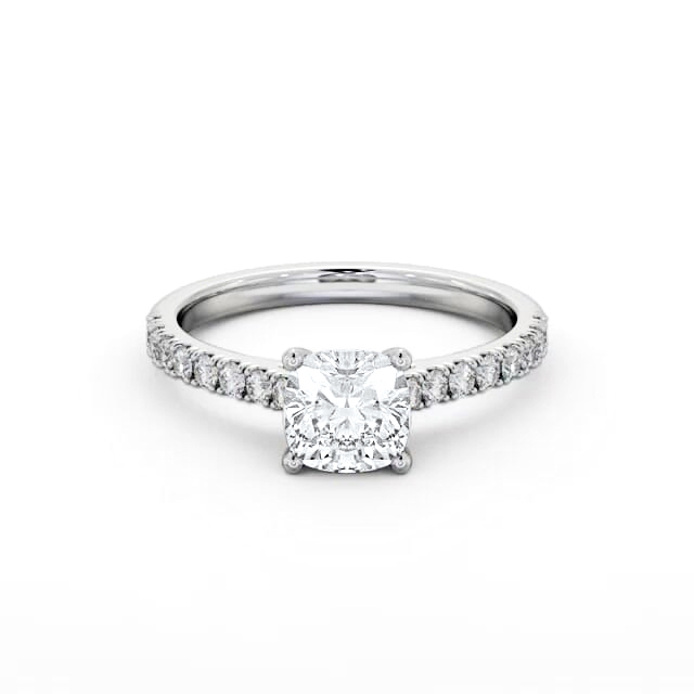 Cushion Diamond Engagement Ring 18K White Gold Solitaire With Side Stones - Zaris ENCU41S_WG_HAND