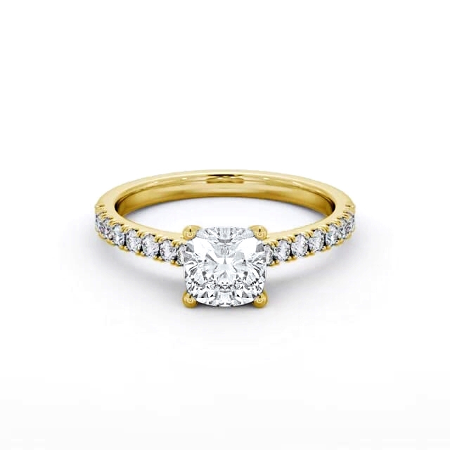 Cushion Diamond Engagement Ring 18K Yellow Gold Solitaire With Side Stones - Zaris ENCU41S_YG_HAND
