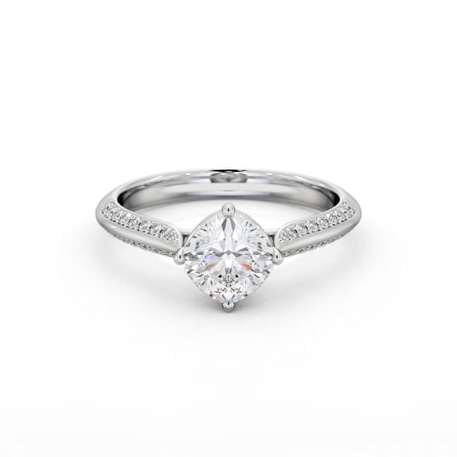Cushion Diamond Engagement Ring 18K White Gold Solitaire With Side Stones - Ishka ENCU42S_WG_HAND