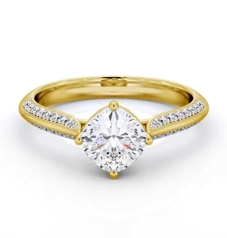 Cushion Diamond Knife Edge Band Ring 18K Yellow Gold Solitaire ENCU42S_YG_THUMB2 