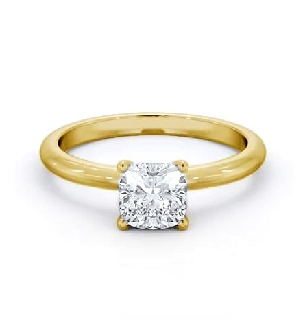 Cushion Diamond Sleek 4 Prong Ring 18K Yellow Gold Solitaire ENCU43_YG_THUMB1