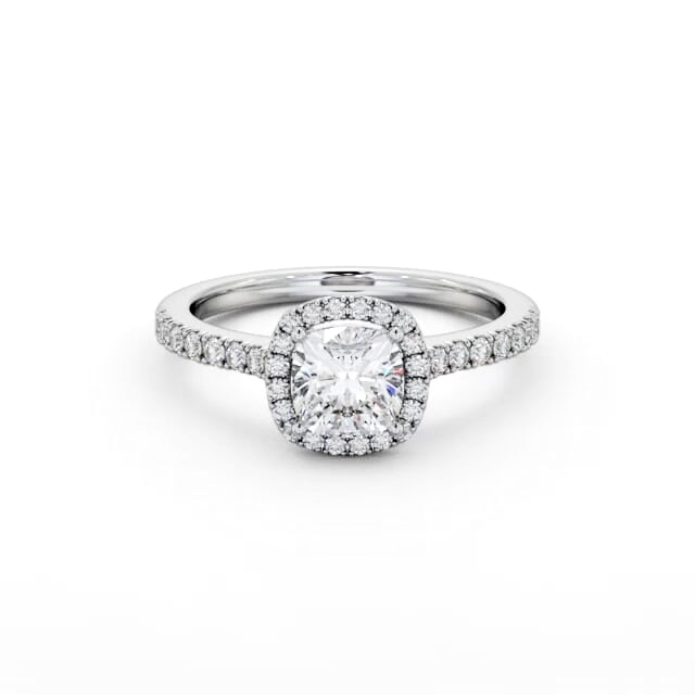 Halo Cushion Diamond Engagement Ring 18K White Gold - Dominique ENCU47_WG_HAND