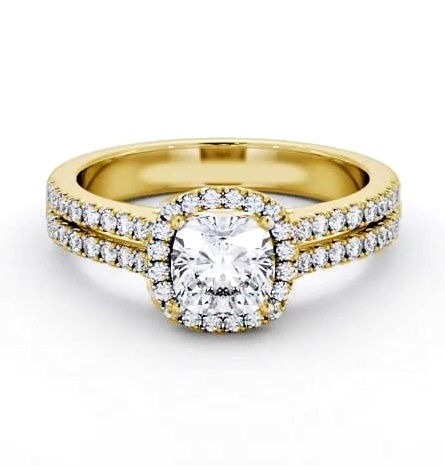 Halo Cushion Diamond Split Band Engagement Ring 9K Yellow Gold ENCU50_YG_THUMB1