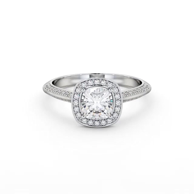 Halo Cushion Diamond Engagement Ring 18K White Gold - Rayna ENCU51_WG_HAND