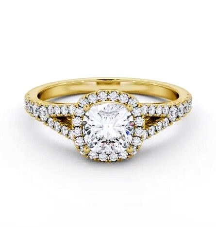 Halo Cushion Diamond Split Band Engagement Ring 18K Yellow Gold ENCU52_YG_THUMB1