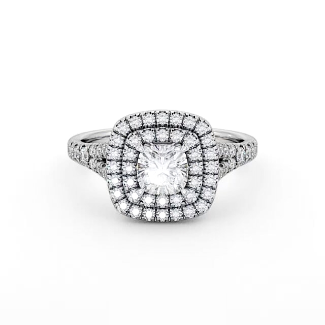 Halo Cushion Diamond Engagement Ring 18K White Gold - Naisha ENCU7_WG_HAND