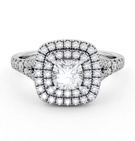 Halo Cushion Diamond Double Row Engagement Ring 18K White Gold ENCU7_WG_THUMB2 