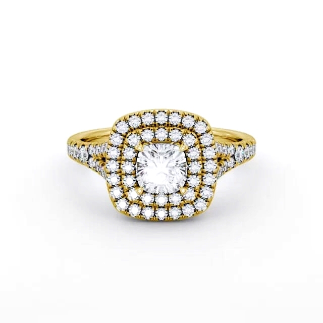 Halo Cushion Diamond Engagement Ring 18K Yellow Gold - Naisha ENCU7_YG_HAND