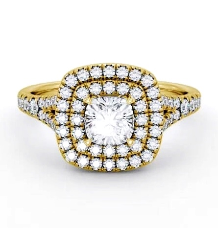 Halo Cushion Diamond Double Row Engagement Ring 18K Yellow Gold ENCU7_YG_THUMB1
