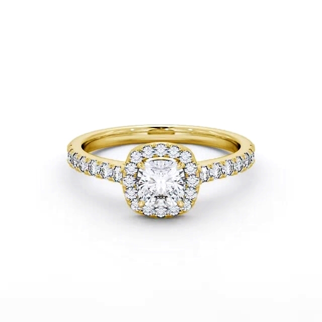 Halo Cushion Diamond Engagement Ring 18K Yellow Gold - Alara ENCU9_YG_HAND