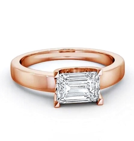 Emerald Diamond East West Design Ring 18K Rose Gold Solitaire ENEM12_RG_THUMB1