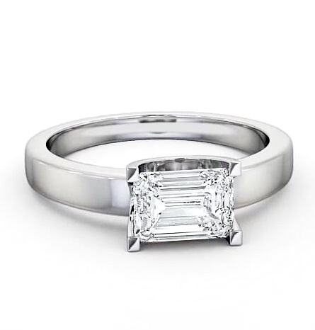 Emerald Diamond East West Design Ring 9K White Gold Solitaire ENEM12_WG_THUMB1