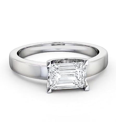 Emerald Diamond East West Design Ring 18K White Gold Solitaire ENEM12_WG_THUMB2 