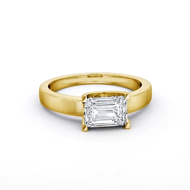 Emerald Diamond Engagement Ring 9K Yellow Gold Solitaire - Lilianna ENEM12_YG_HAND
