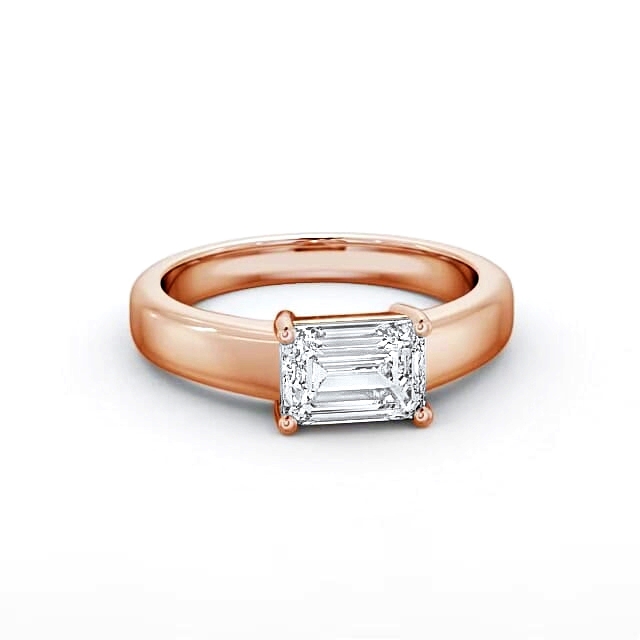 Emerald Diamond Engagement Ring 18K Rose Gold Solitaire - Coralie ENEM13_RG_HAND