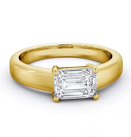 Emerald Diamond East West Design Ring 18K Yellow Gold Solitaire ENEM13_YG_THUMB2 
