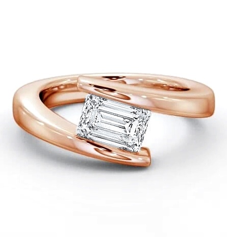 Emerald Diamond Sweeping Tension Set Ring 18K Rose Gold Solitaire ENEM14_RG_THUMB2 