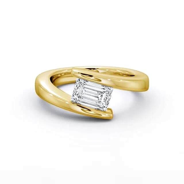 Emerald Diamond Engagement Ring 18K Yellow Gold Solitaire - Maycie ENEM14_YG_HAND