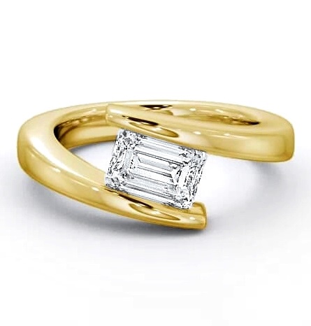 Emerald Diamond Sweeping Tension Set Ring 18K Yellow Gold Solitaire ENEM14_YG_THUMB1