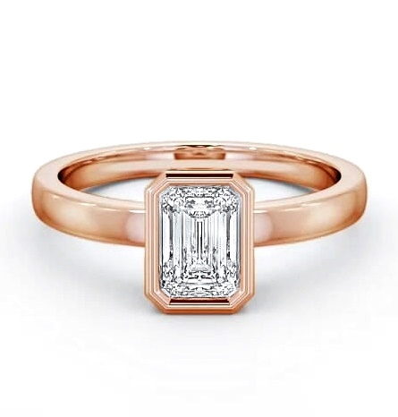 Emerald Diamond Open Bezel Engagement Ring 9K Rose Gold Solitaire ENEM15_RG_THUMB1
