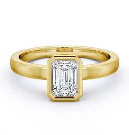 Emerald Diamond Open Bezel Engagement Ring 18K Yellow Gold Solitaire ENEM15_YG_THUMB1