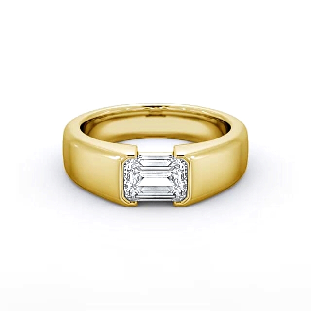 Emerald Diamond Engagement Ring 18K Yellow Gold Solitaire - Aubrey ENEM16_YG_HAND
