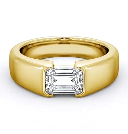 Emerald Diamond Tension East West Design Ring 9K Yellow Gold Solitaire ENEM16_YG_THUMB1