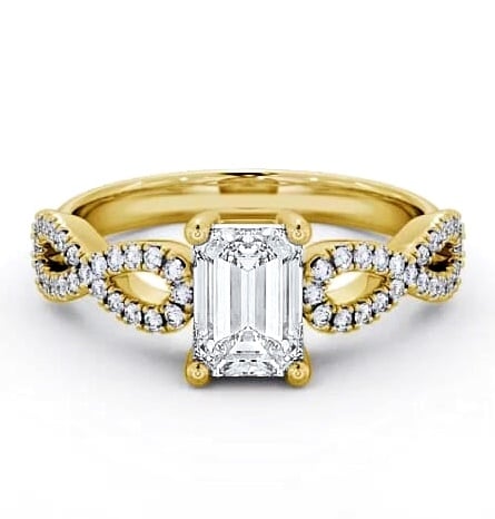 Emerald Diamond Infinity Style Band Ring 18K Yellow Gold Solitaire ENEM18_YG_THUMB1